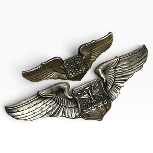 Set 2 1970s Era USAF Navigator CSO Badge Wings Sterling Silver 2" 3" Insignia